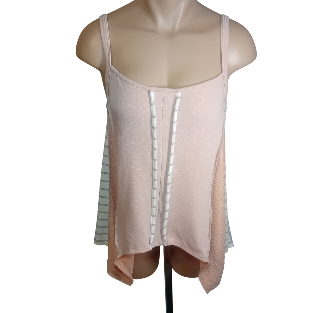 NEW‎ NWT Sugarfox Colorblock Flowy Tank Top Patchwork Striped Swiss Dot Boho M